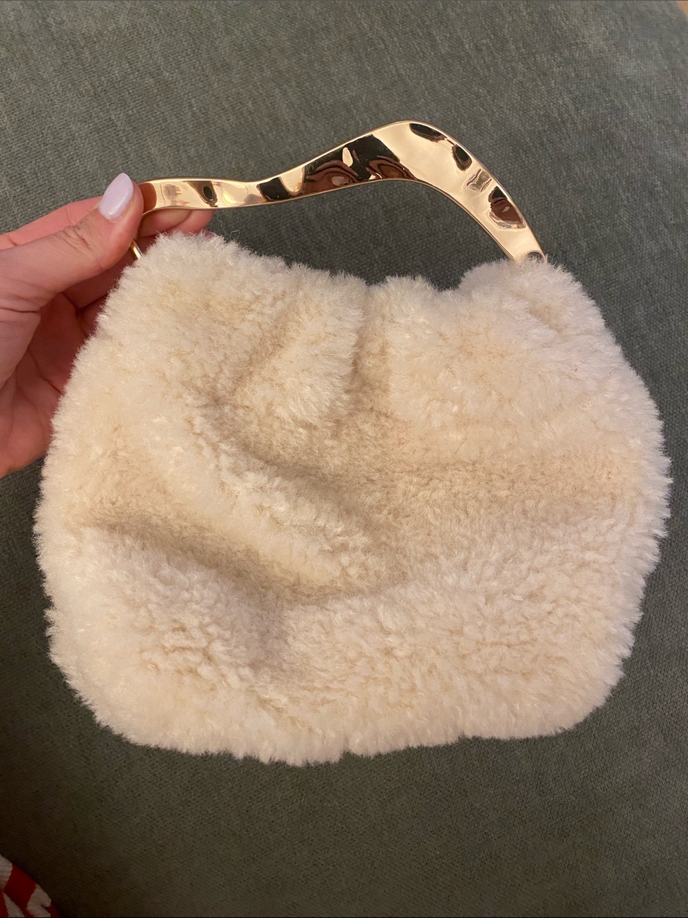 NWOT Topshop Faux Shearling Cream Top-Handle Bag with Gold handle
